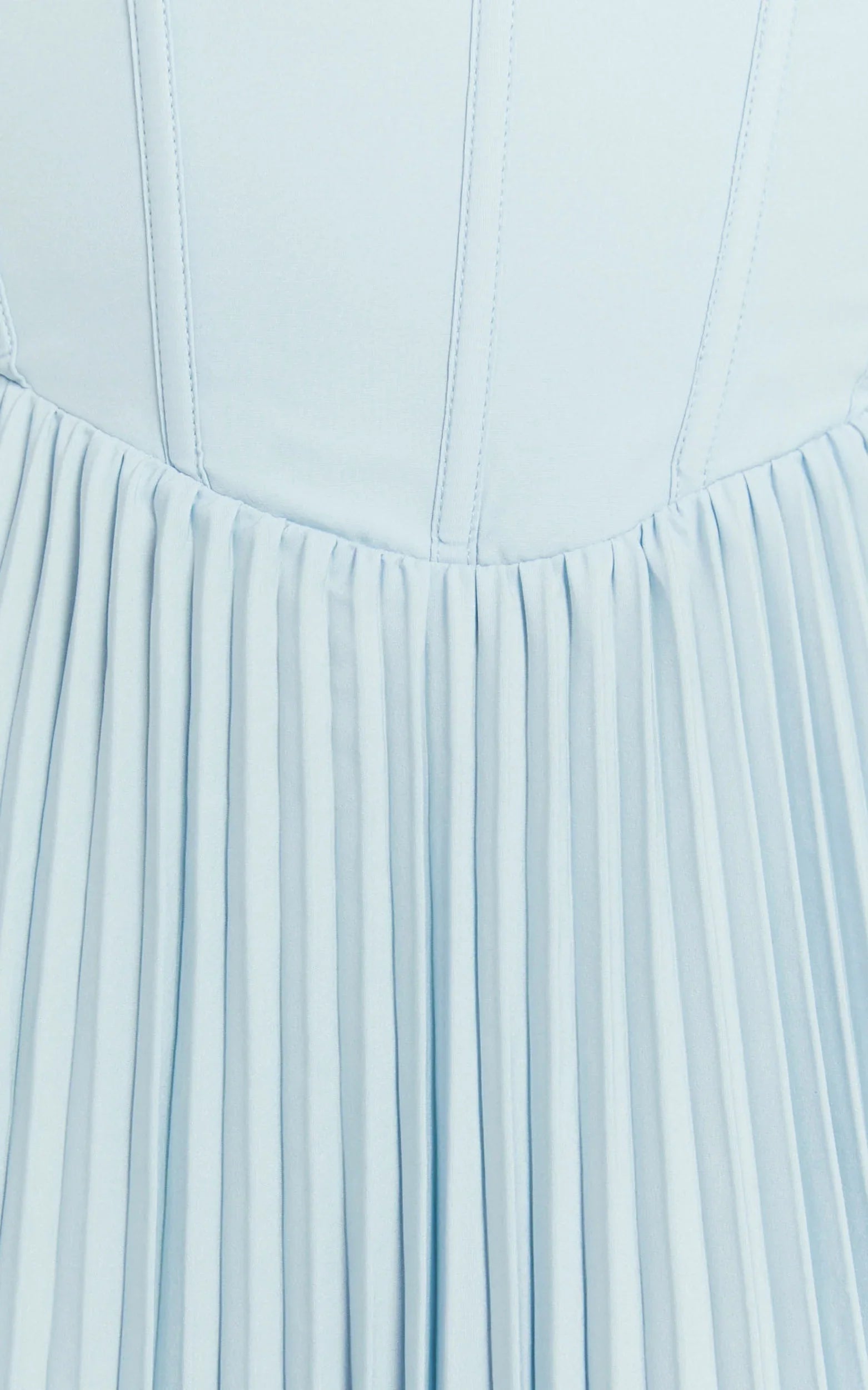 Loretta Midi Dress - Lace Up Back Bustier Pleated Dress in Light Blue
